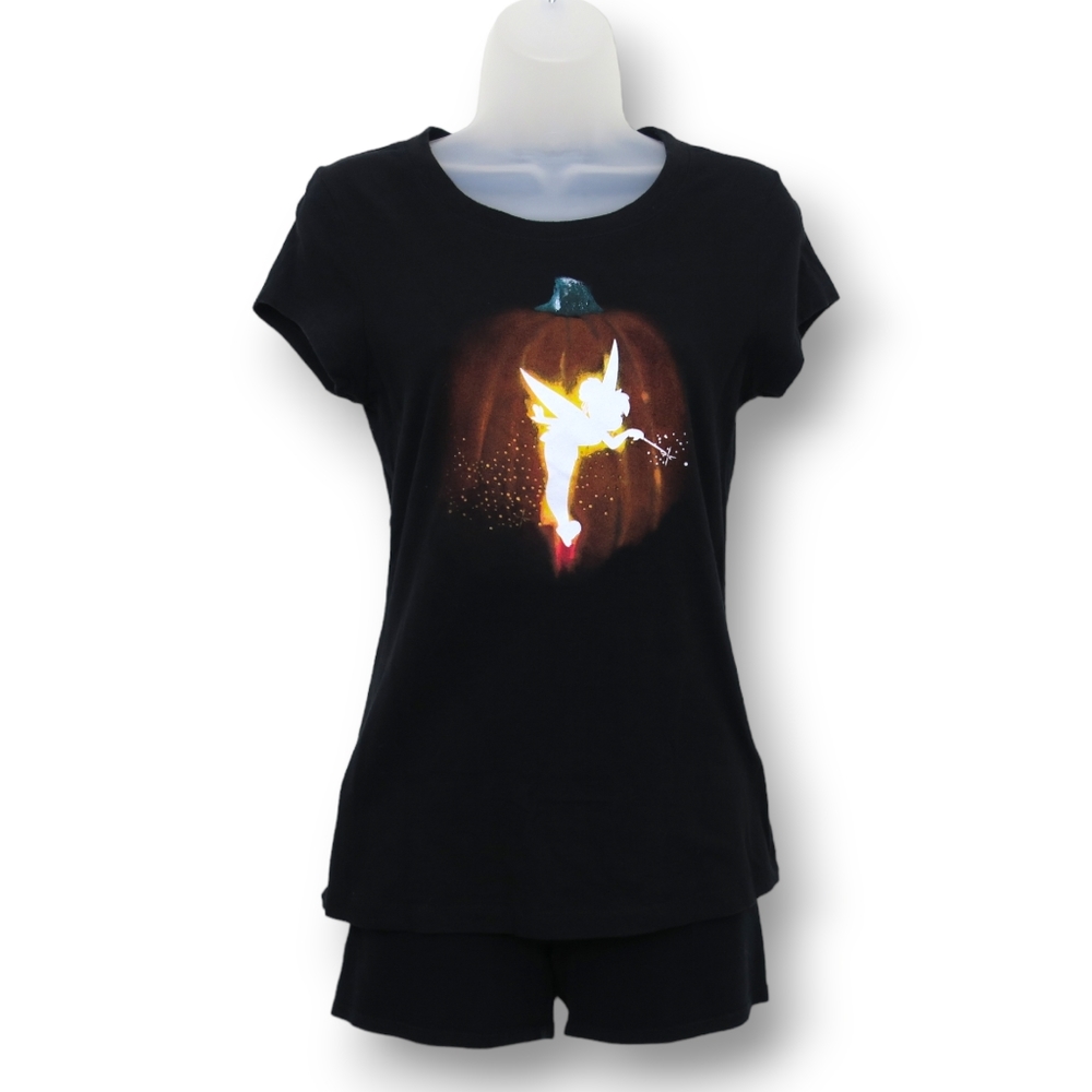 Disney Tinkerbell Halloween Tee Shirt Pumpkin Black Orange Short Sleeves Medium